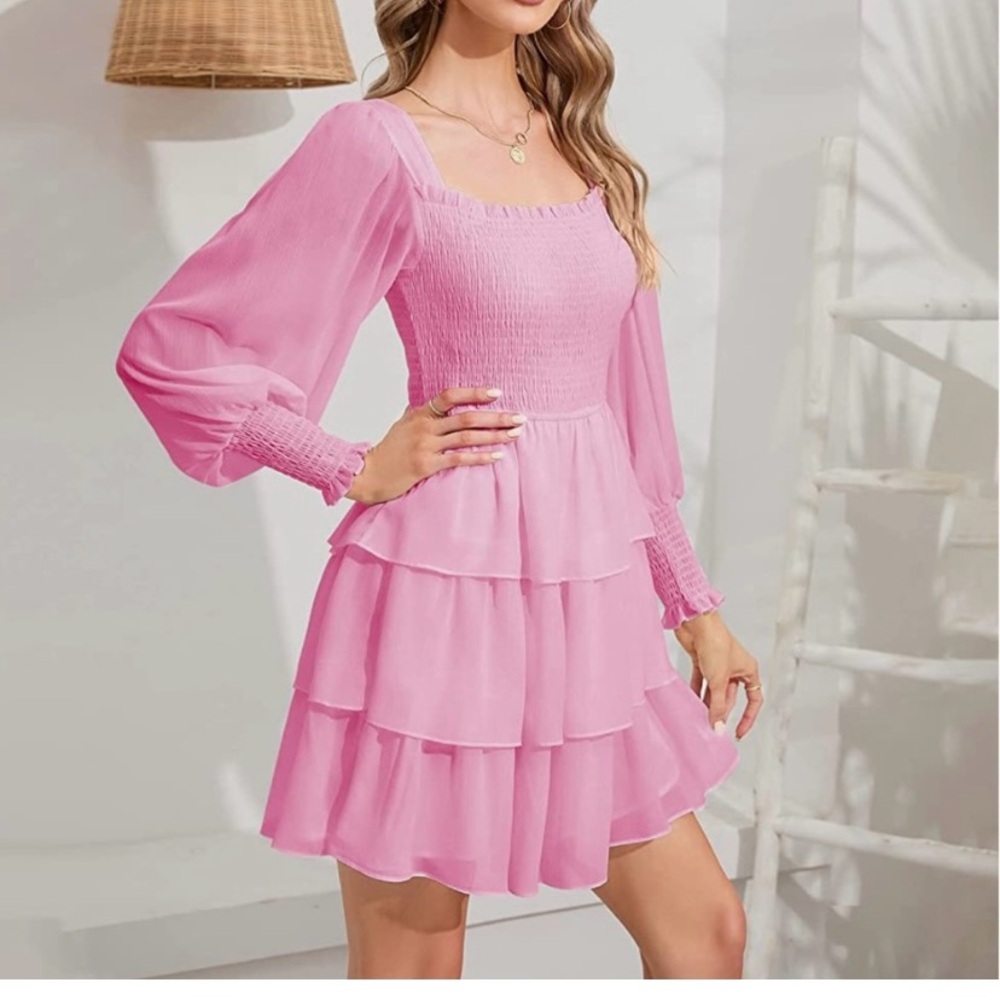 New Women 2XL Pink ruffled Longsleeve mini dress